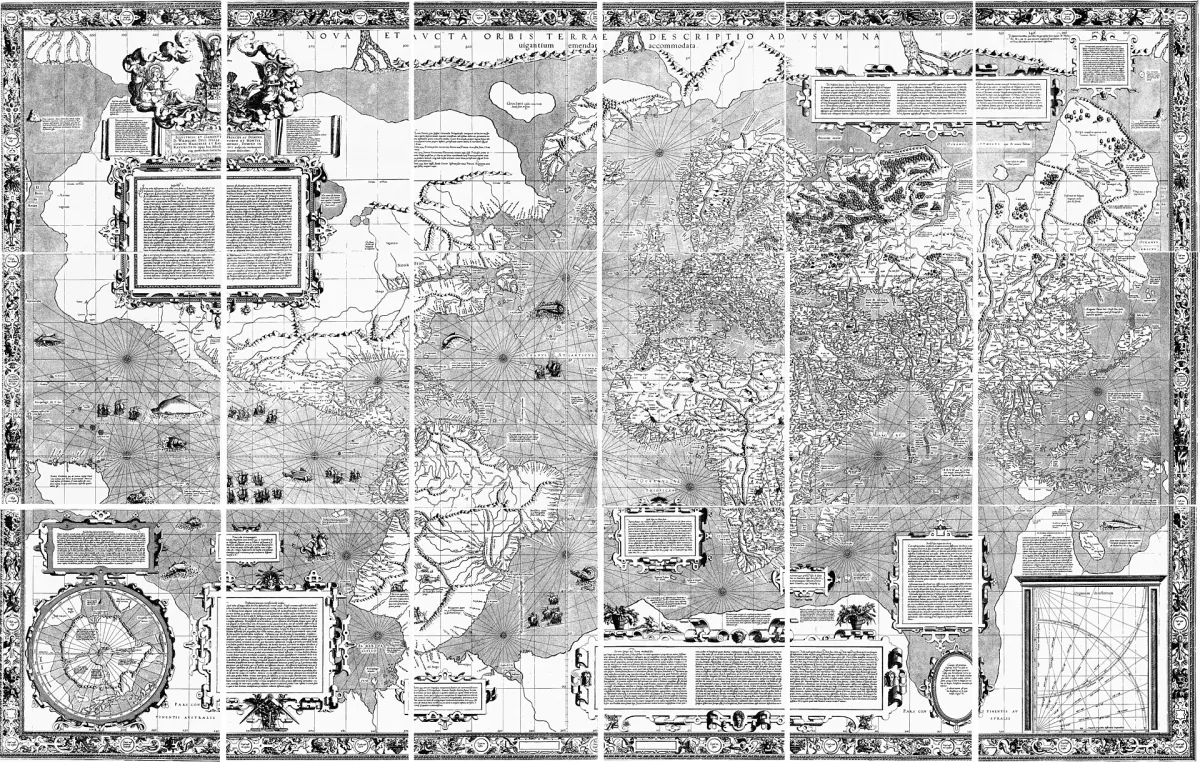 Mercator's 1569 world map assembled from its eighteen printed sheets